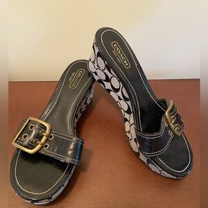 Coach Simone black gray wedge open toe sandal